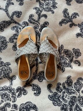 Silver Braided Slide Sandals for Women